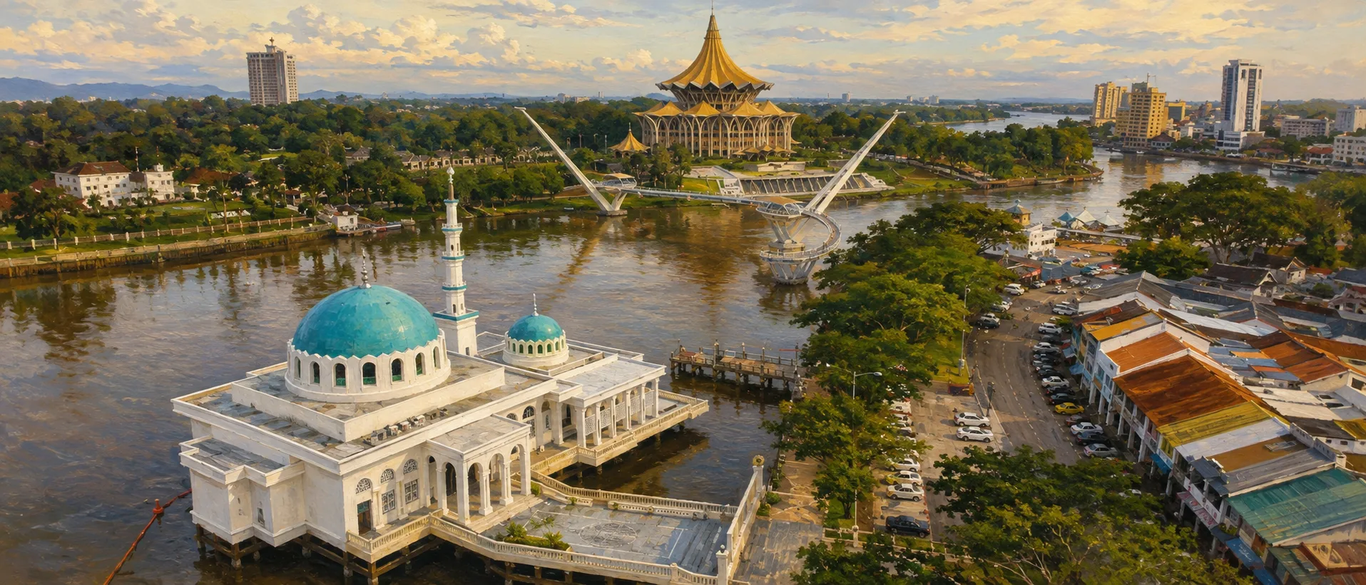 Pemandangan bandar Kuching dan Sungai Sarawak