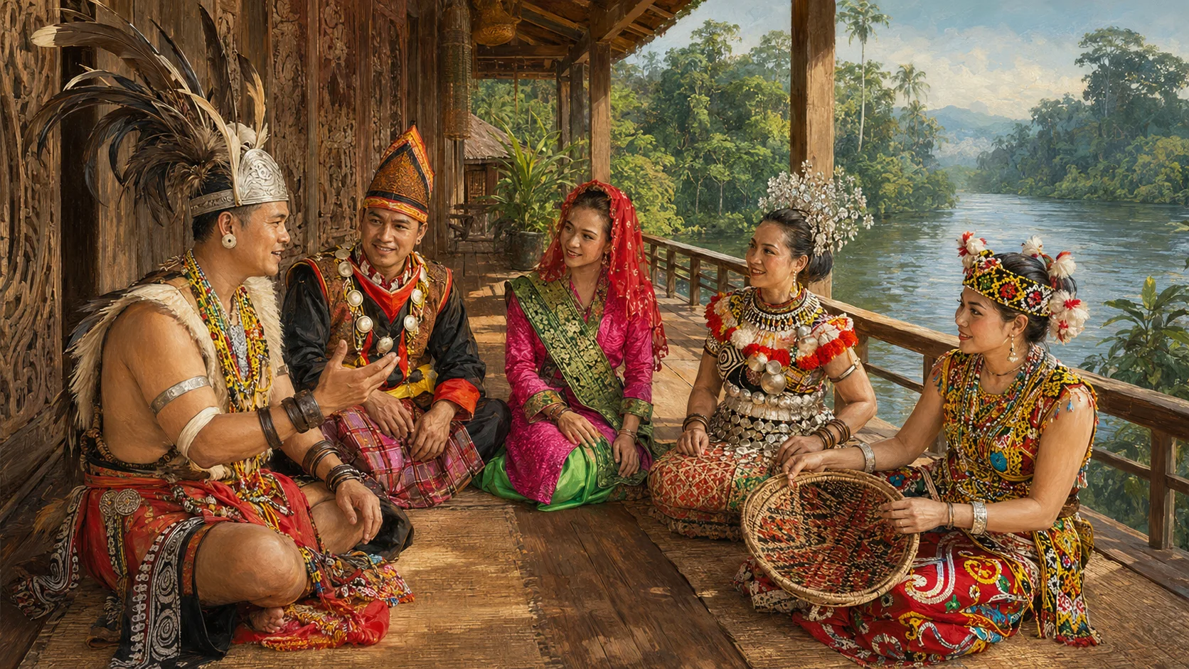 Masyarakat Borneo berkongsi cerita dan budaya di tepi sungai